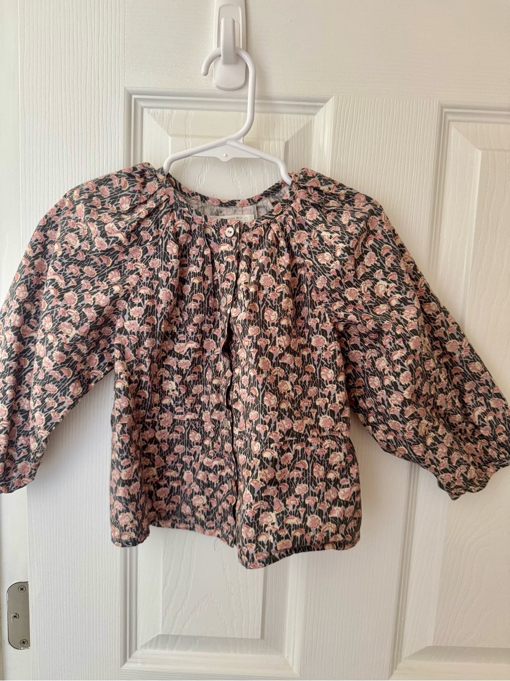 Zara Pink and Black Floral Button-Up Blouse